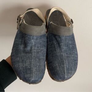 Kalso Earth Shoe Denim Clogs Leather Strap Comfort Shoes Women’s Size